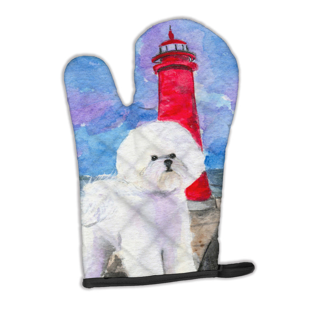 Lighthouse with Bichon Frise Oven Mitt Heat Resistant Thick Oven Mitt for Hot Pans and Oven, Kitchen Mitt Protect Hands, Cooking Baking Glove