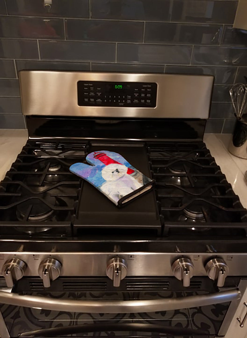 Lighthouse with Bichon Frise Oven Mitt Heat Resistant Thick Oven Mitt for Hot Pans and Oven, Kitchen Mitt Protect Hands, Cooking Baking Glove