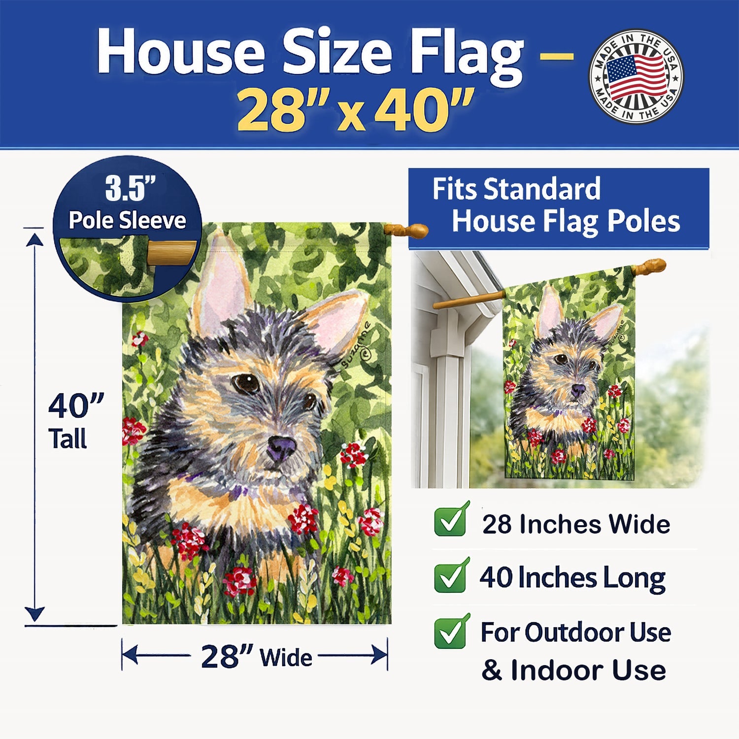 Norwich Terrier House Flag 28x40 Porch Sleeve Pole Decorative Outside Yard Banner Artwork Wall Hanging, Polyester