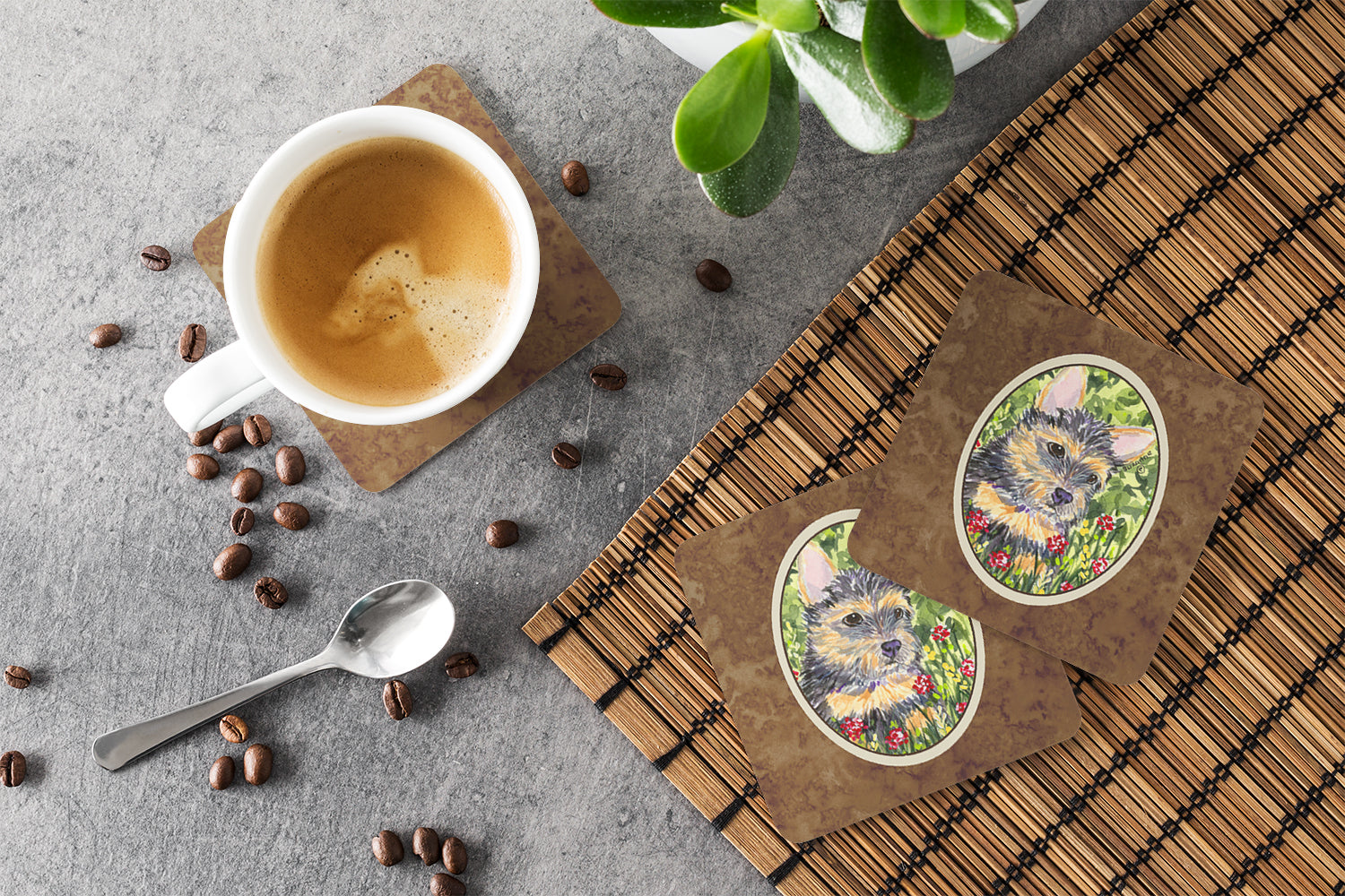 Norwich Terrier Foam Coasters Set of 4 Cup Coasters for Indoor Outdoor, Tabletop Protection, Anti Slip, Mouse pad Material