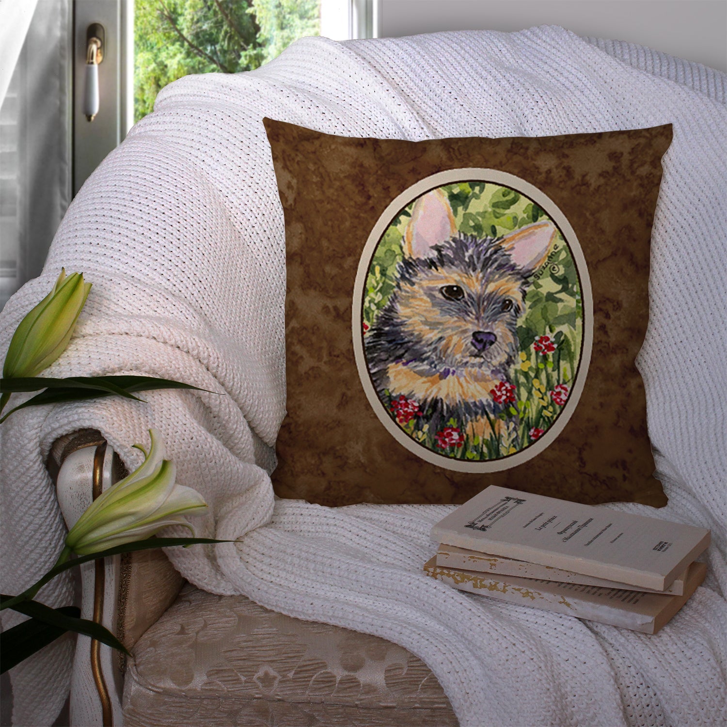 Norwich Terrier Decorative Throw Pillow 14x14 Indoor Outdoor Accent Cushion, Fabric Cover with Insert for Sofa, Bed, Porch & Living Room