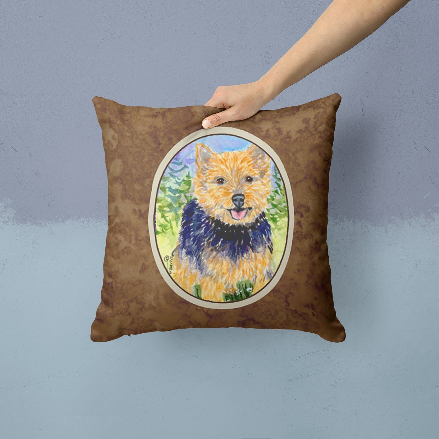 Norwich Terrier Decorative Throw Pillow 14x14 Indoor Outdoor Accent Cushion, Fabric Cover with Insert for Sofa, Bed, Porch & Living Room
