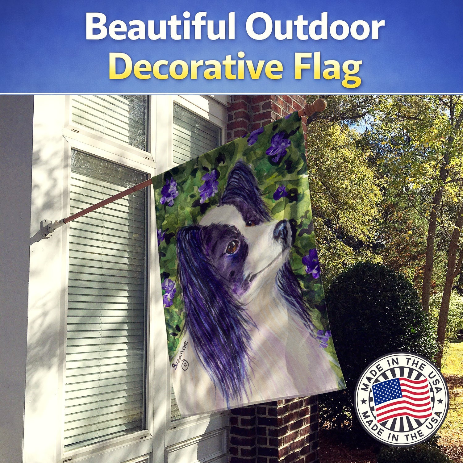 Papillon House Flag 28x40 Porch Sleeve Pole Decorative Outside Yard Banner Artwork Wall Hanging, Polyester