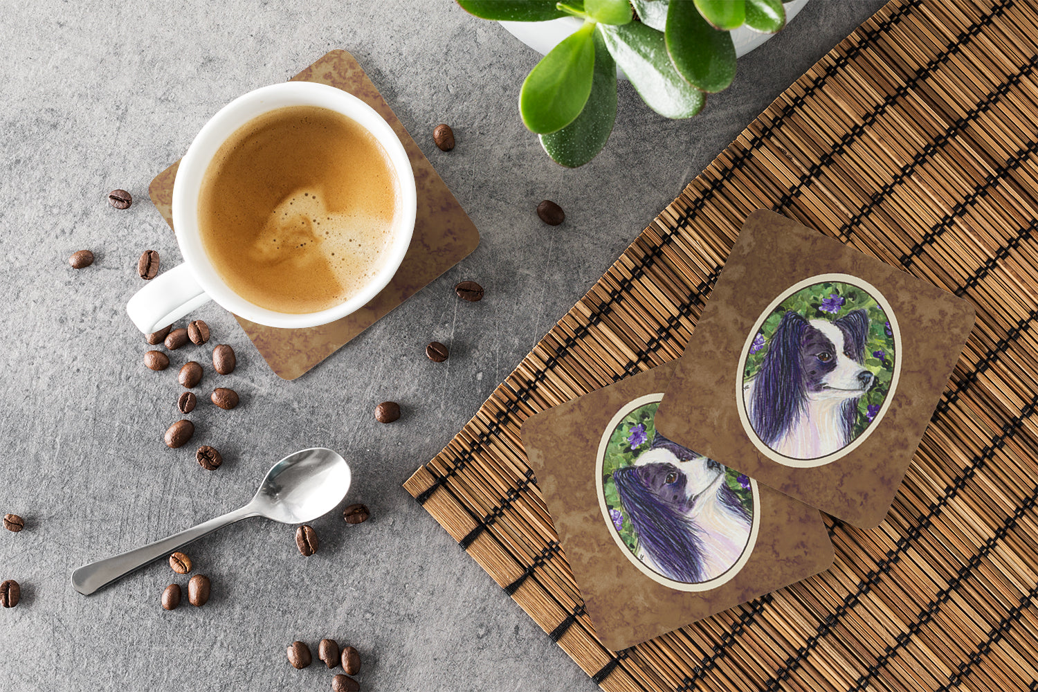 Papillon Foam Coasters Set of 4 Cup Coasters for Indoor Outdoor, Tabletop Protection, Anti Slip, Mouse pad Material