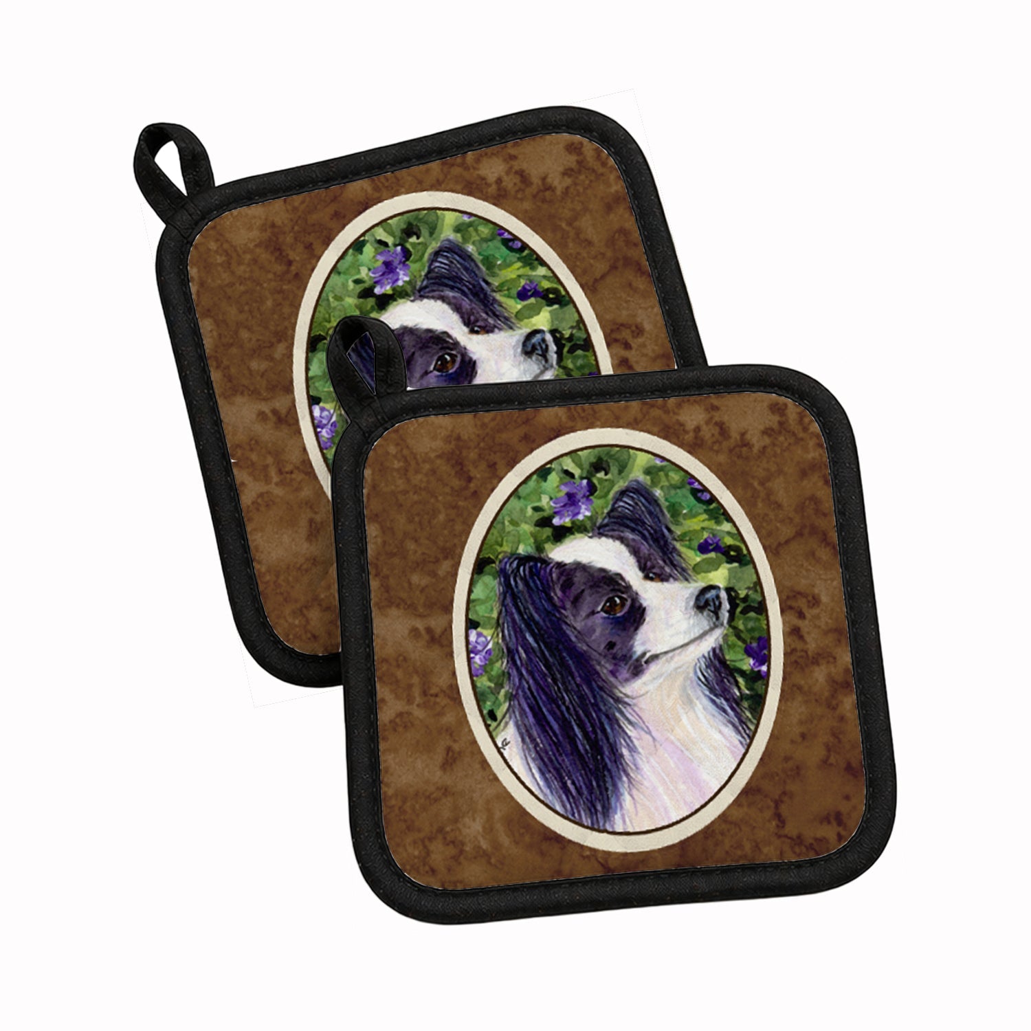 Papillon Pot Holder Set of 2 Heat Resistant Quilted Hot Pads 7.5 x 7.5 Inch, Insulated Kitchen Trivets for Cooking & Baking