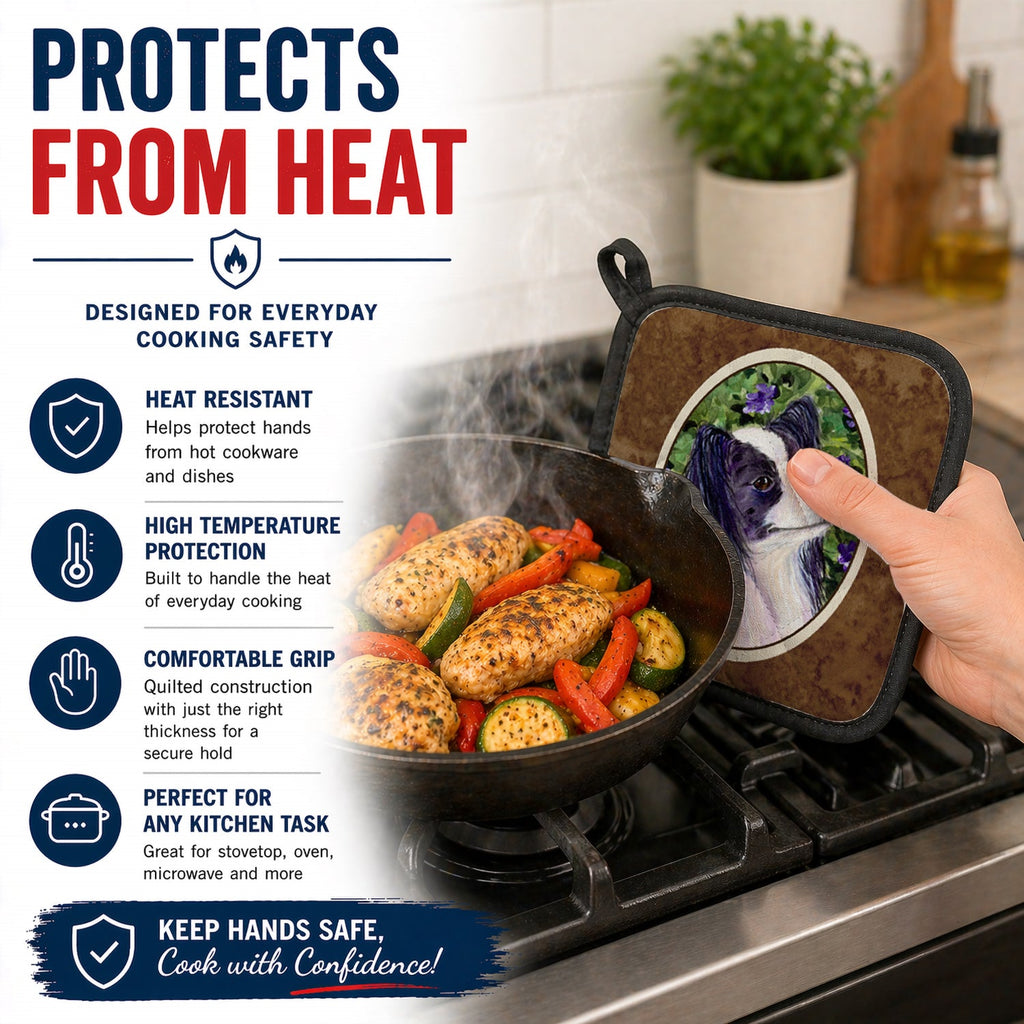 Papillon Pot Holder Set of 2 Heat Resistant Quilted Hot Pads 7.5 x 7.5 Inch, Insulated Kitchen Trivets for Cooking & Baking
