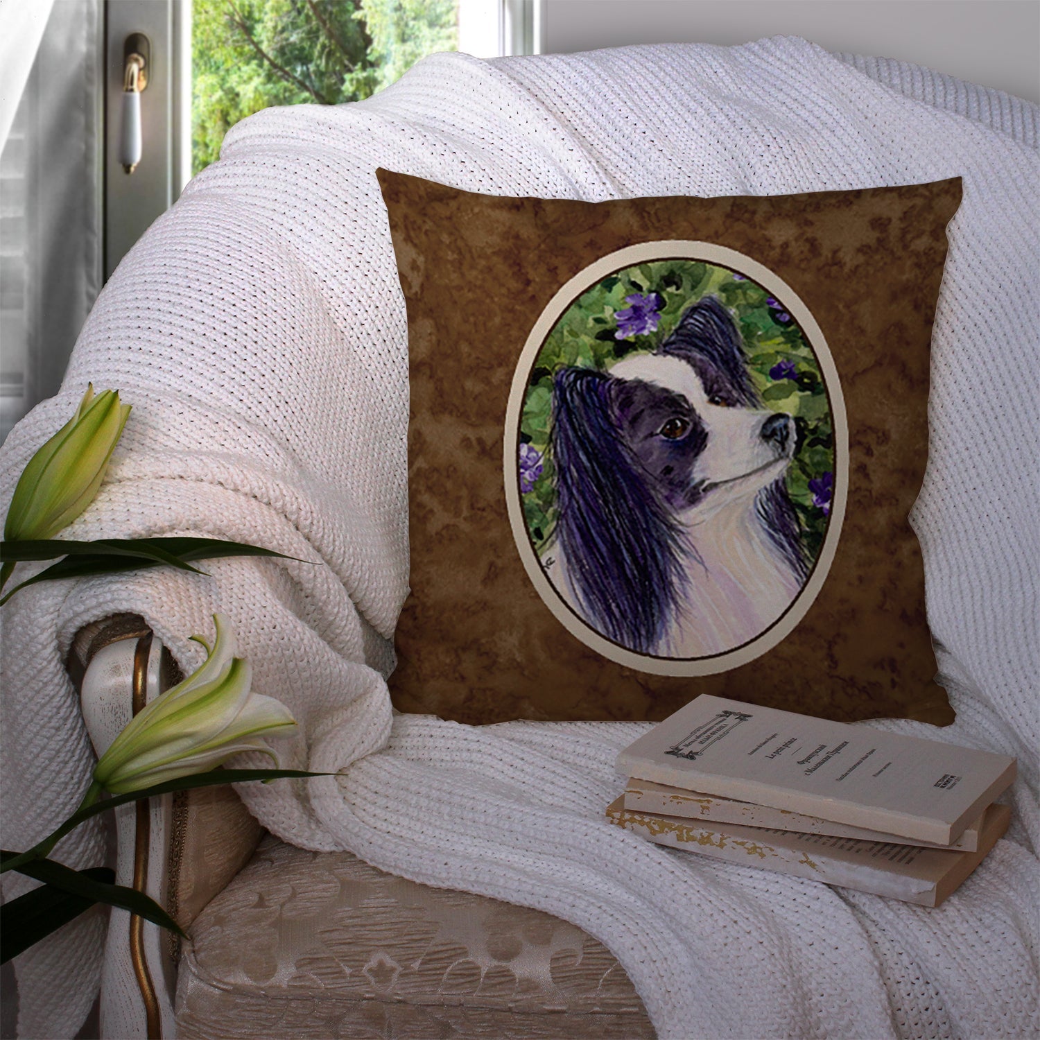 Papillon Decorative Throw Pillow 14x14 Indoor Outdoor Accent Cushion, Fabric Cover with Insert for Sofa, Bed, Porch & Living Room