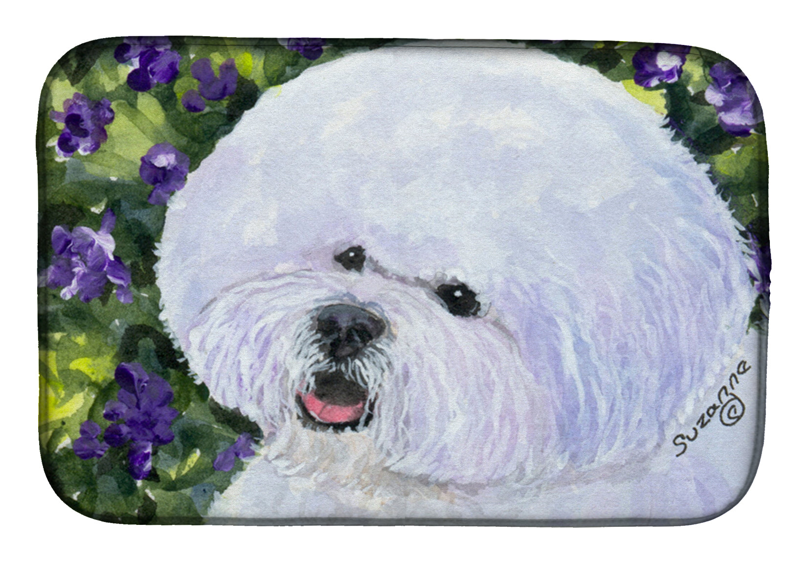 Bichon Frise Dish Drying Mat Absorbent Dish Drying Mat Pad for Kitchen Counter Dish Drainer Mat for Countertop, 14 x 21", Multicolor