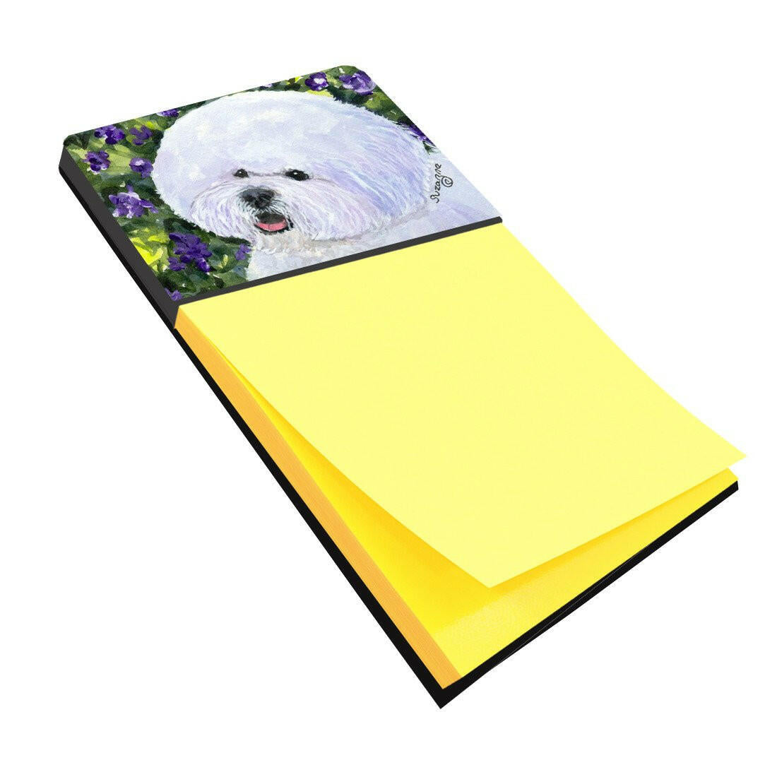Bichon Frise Watercolor Sticky Note Holder Refillable Dispenser Desk Accessory 3x3 Pad Gift