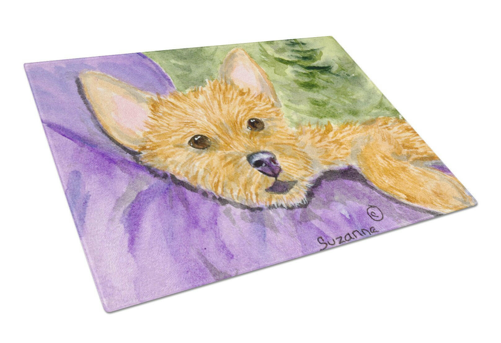 Norwich Terrier Cutting Board Tempered Glass Kitchen Cutting Surface, Heat Resistant Chopping, Non-Slip Feet, Food Prep & Serving