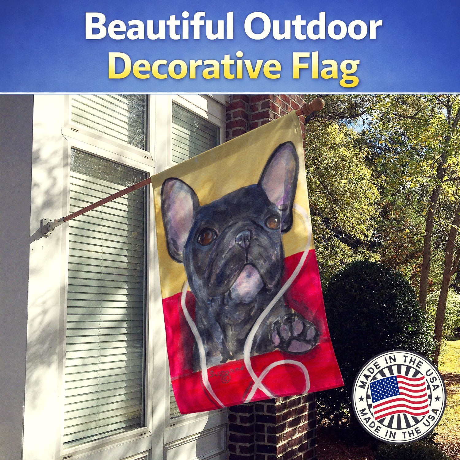 French Bulldog House Flag 28x40 Porch Sleeve Pole Decorative Outside Yard Banner Artwork Wall Hanging, Polyester