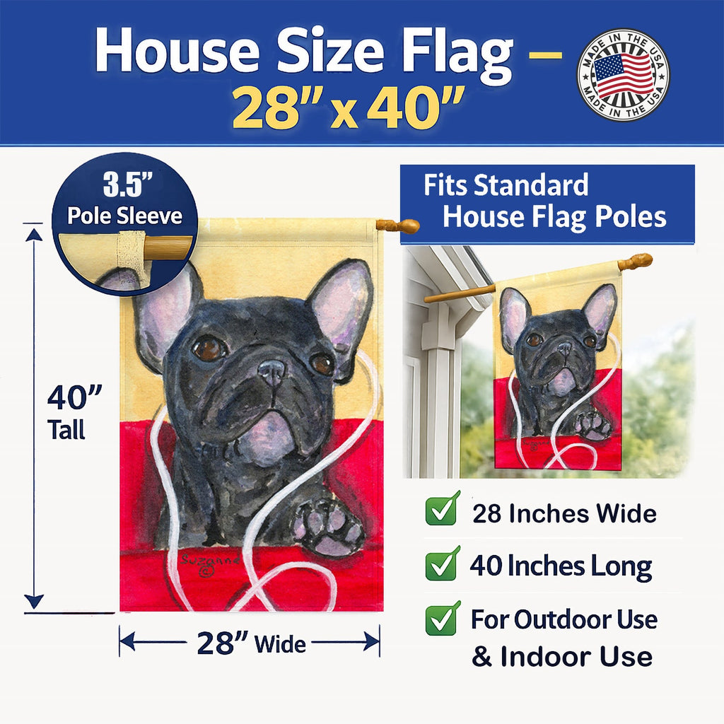 French Bulldog House Flag 28x40 Porch Sleeve Pole Decorative Outside Yard Banner Artwork Wall Hanging, Polyester