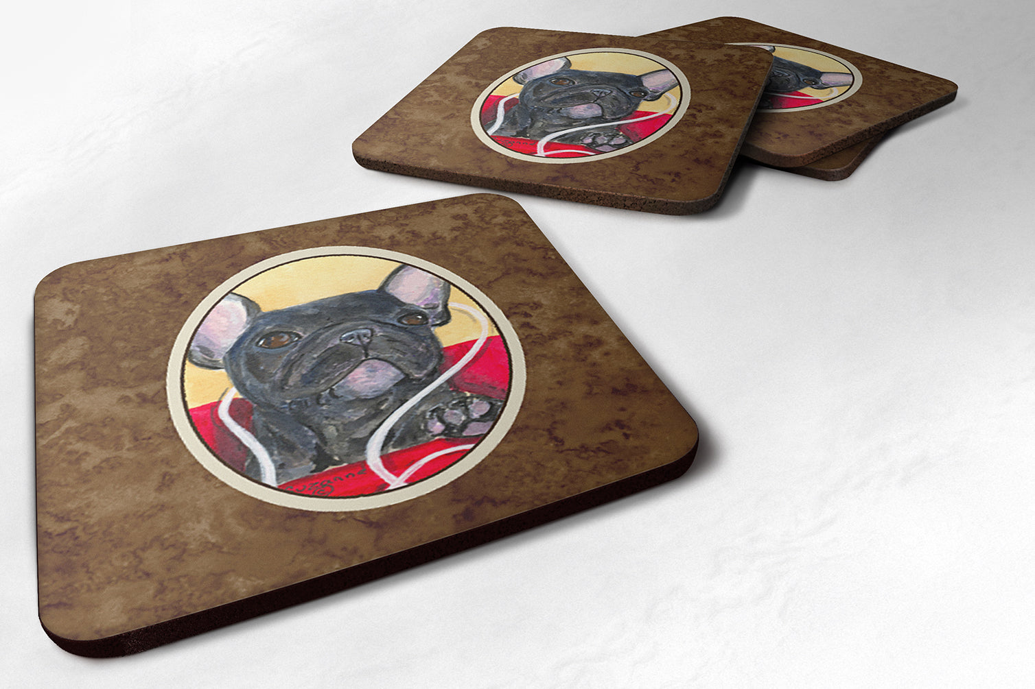 French Bulldog Foam Coasters Set of 4 Cup Coasters for Indoor Outdoor, Tabletop Protection, Anti Slip, Mouse pad Material