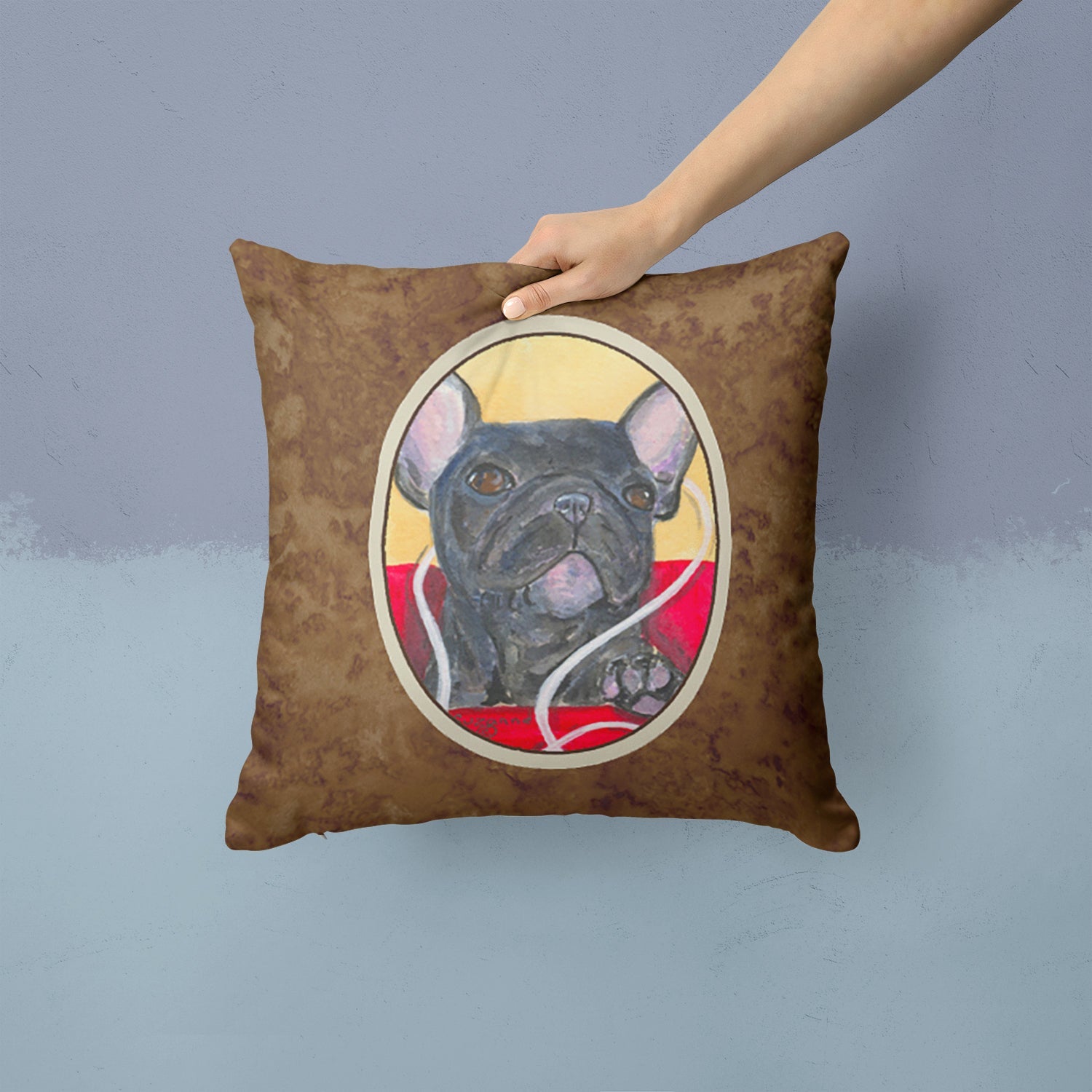 French Bulldog Decorative Throw Pillow 14x14 Indoor Outdoor Accent Cushion, Fabric Cover with Insert for Sofa, Bed, Porch & Living Room