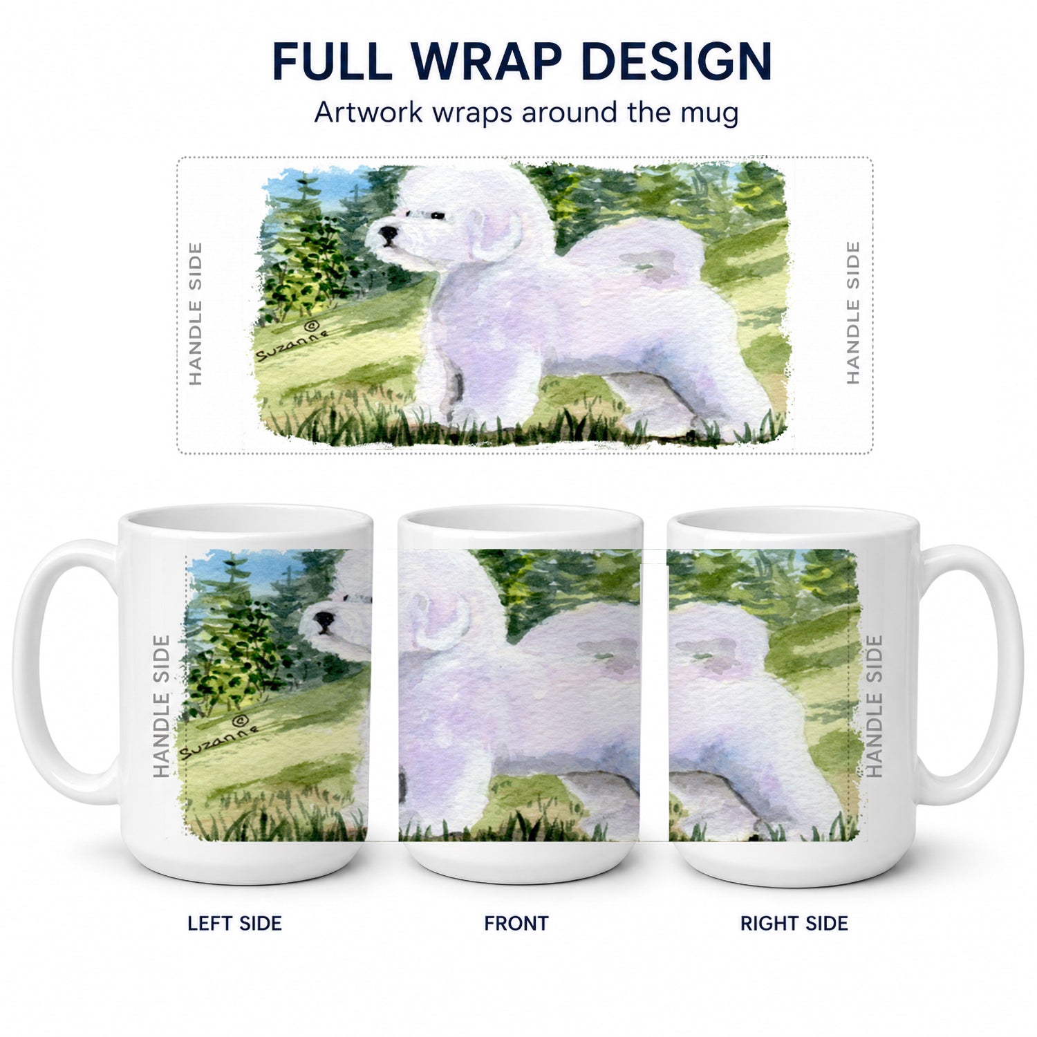 Bichon Frise Ceramic Coffee Mug 15 oz Decorative Large C Handle Mug Cup for Tea, Cocoa Hot Chocolate