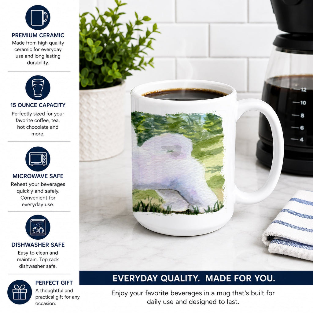 Bichon Frise Ceramic Coffee Mug 15 oz Decorative Large C Handle Mug Cup for Tea, Cocoa Hot Chocolate