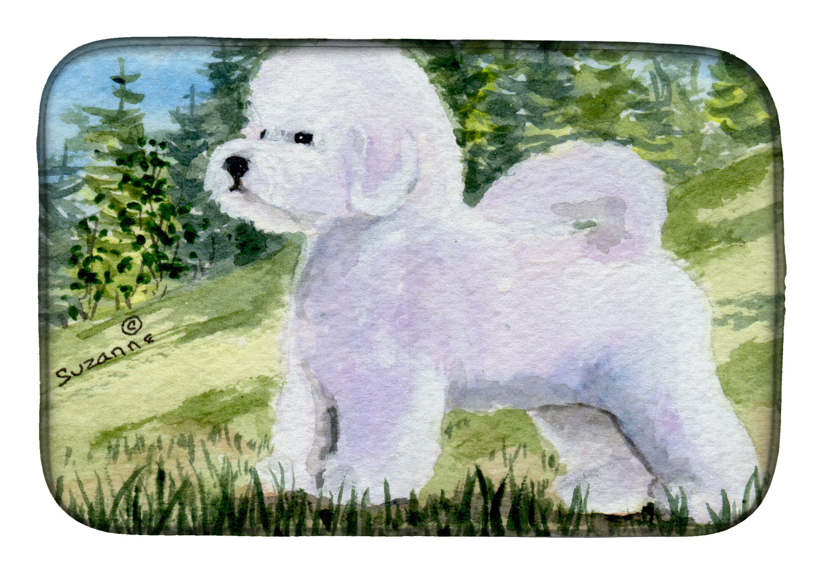Bichon Frise Dish Drying Mat Absorbent Dish Drying Mat Pad for Kitchen Counter Dish Drainer Mat for Countertop, 14 x 21", Multicolor