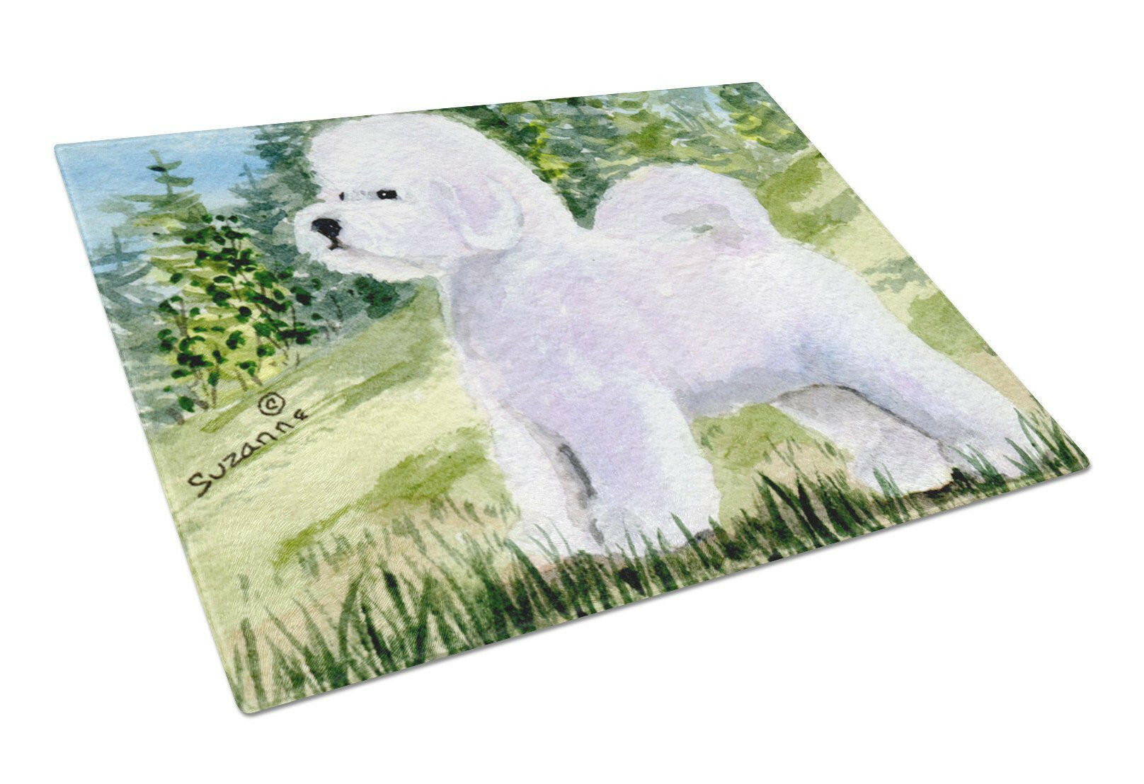 Bichon Frise Cutting Board Tempered Glass Kitchen Cutting Surface, Heat Resistant Chopping, Non-Slip Feet, Food Prep & Serving