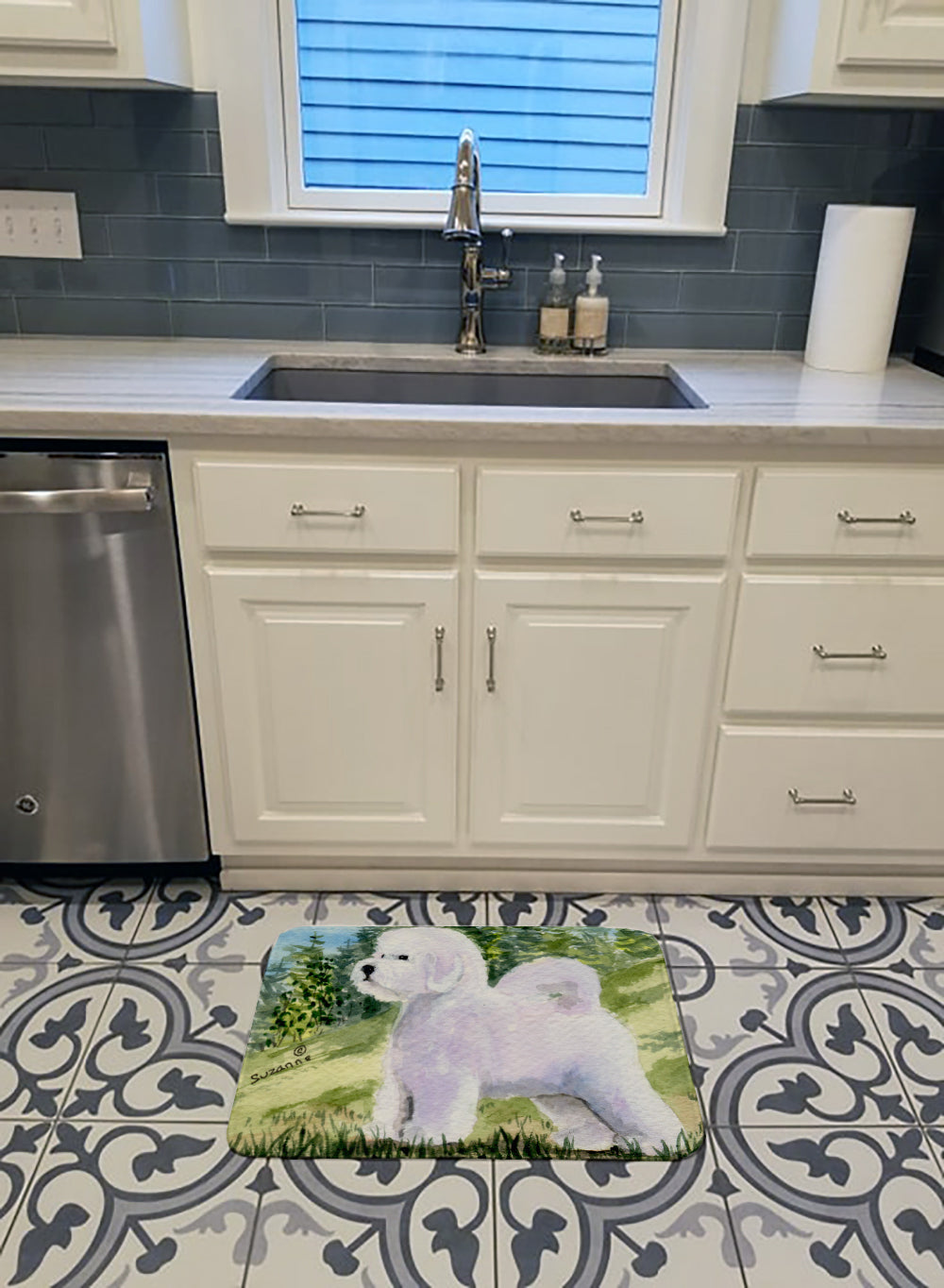 Bichon Frise Memory Foam Kitchen Mat Machine Washable Anti-Fatigue Cushion Comfort Bath or Kitchen Rug