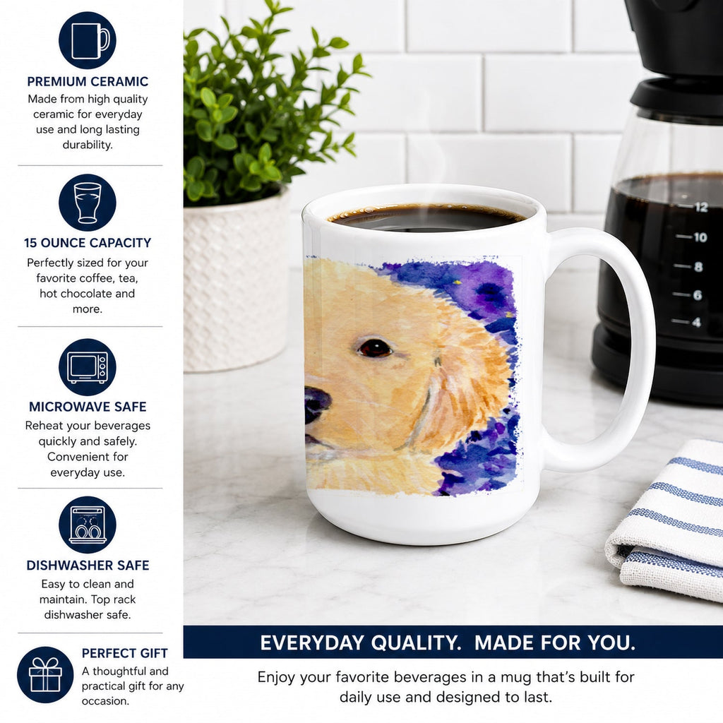 Golden Retriever Ceramic Coffee Mug 15 oz Decorative Large C Handle Mug Cup for Tea, Cocoa Hot Chocolate