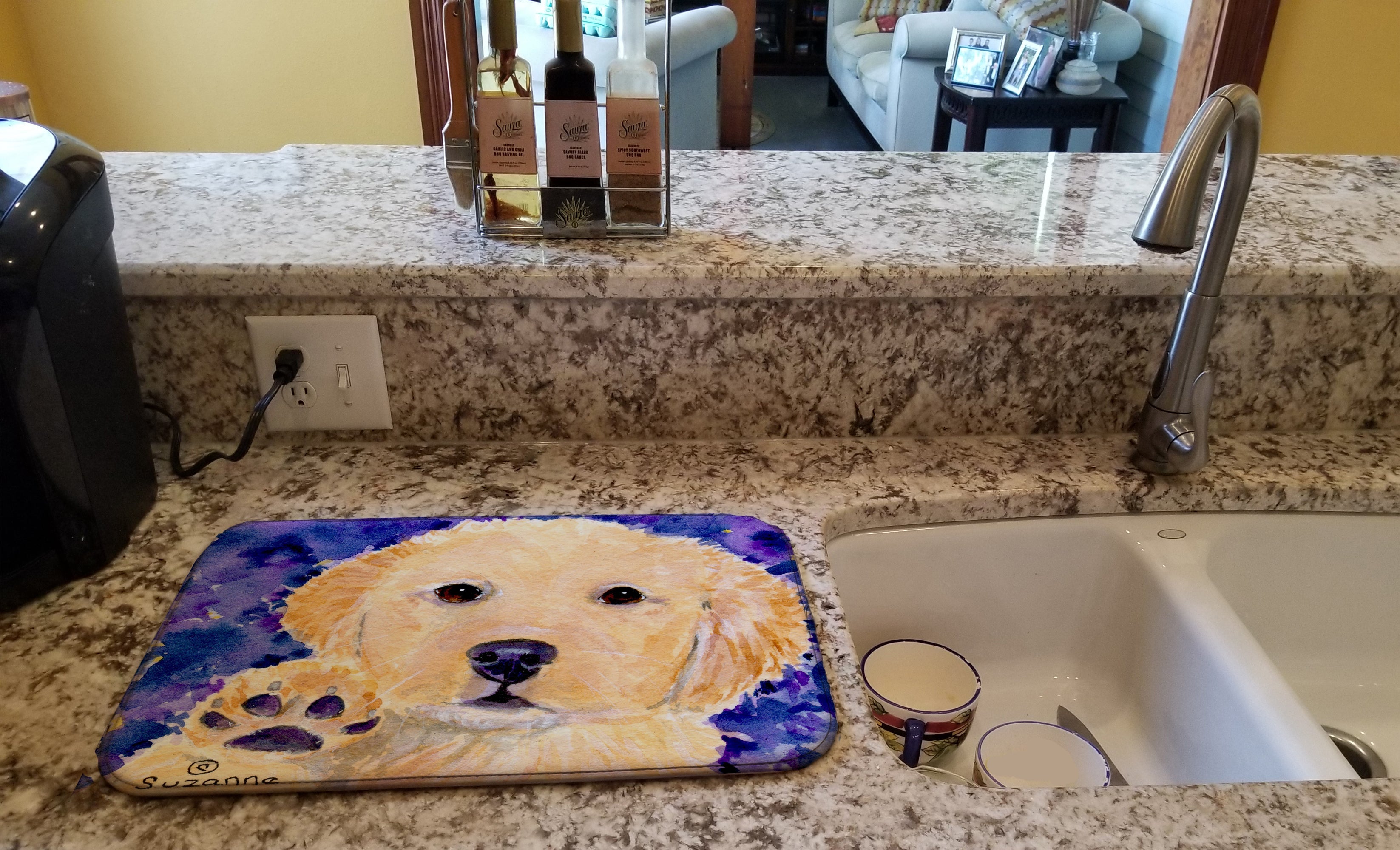 Golden Retriever Dish Drying Mat Absorbent Dish Drying Mat Pad for Kitchen Counter Dish Drainer Mat for Countertop, 14 x 21", Multicolor