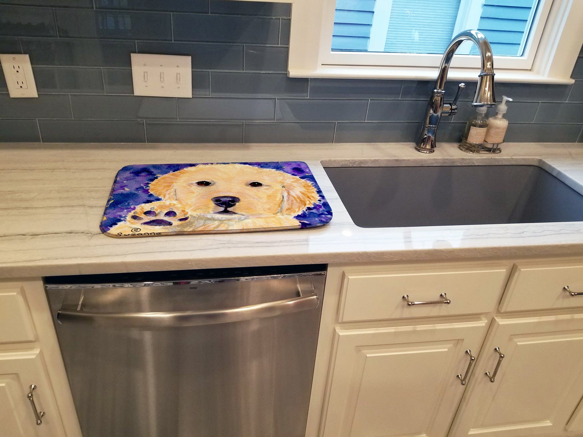 Golden Retriever Dish Drying Mat Absorbent Dish Drying Mat Pad for Kitchen Counter Dish Drainer Mat for Countertop, 14 x 21", Multicolor