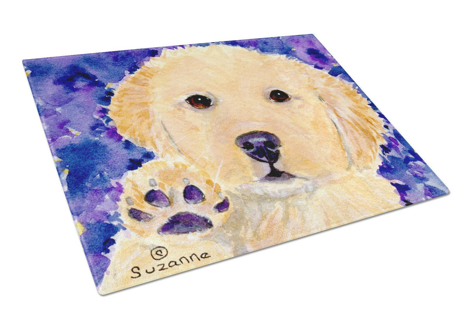 Golden Retriever Cutting Board Tempered Glass Kitchen Cutting Surface, Heat Resistant Chopping, Non-Slip Feet, Food Prep & Serving