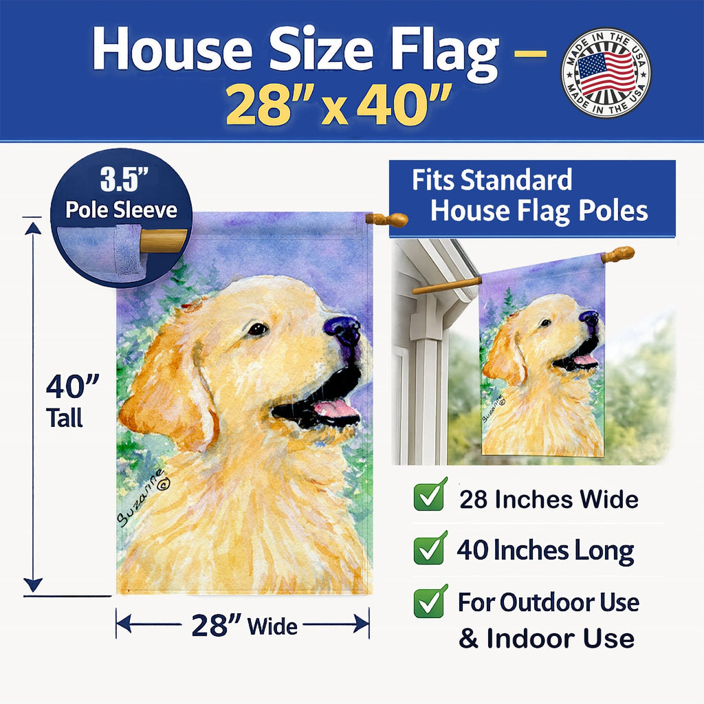 Golden Retriever House Flag 28x40 Porch Sleeve Pole Decorative Outside Yard Banner Artwork Wall Hanging, Polyester