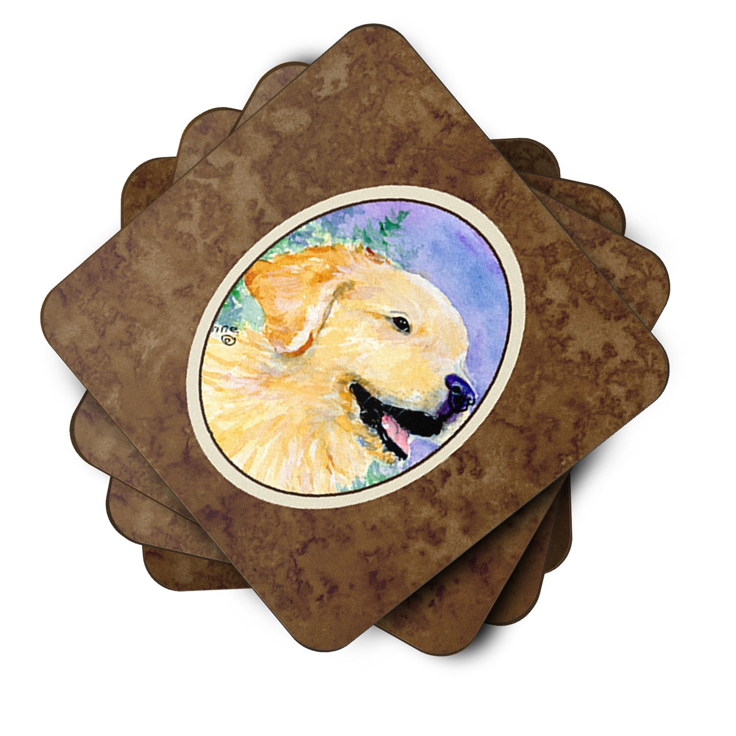 Golden Retriever Foam Coasters Set of 4 Cup Coasters for Indoor Outdoor, Tabletop Protection, Anti Slip, Mouse pad Material