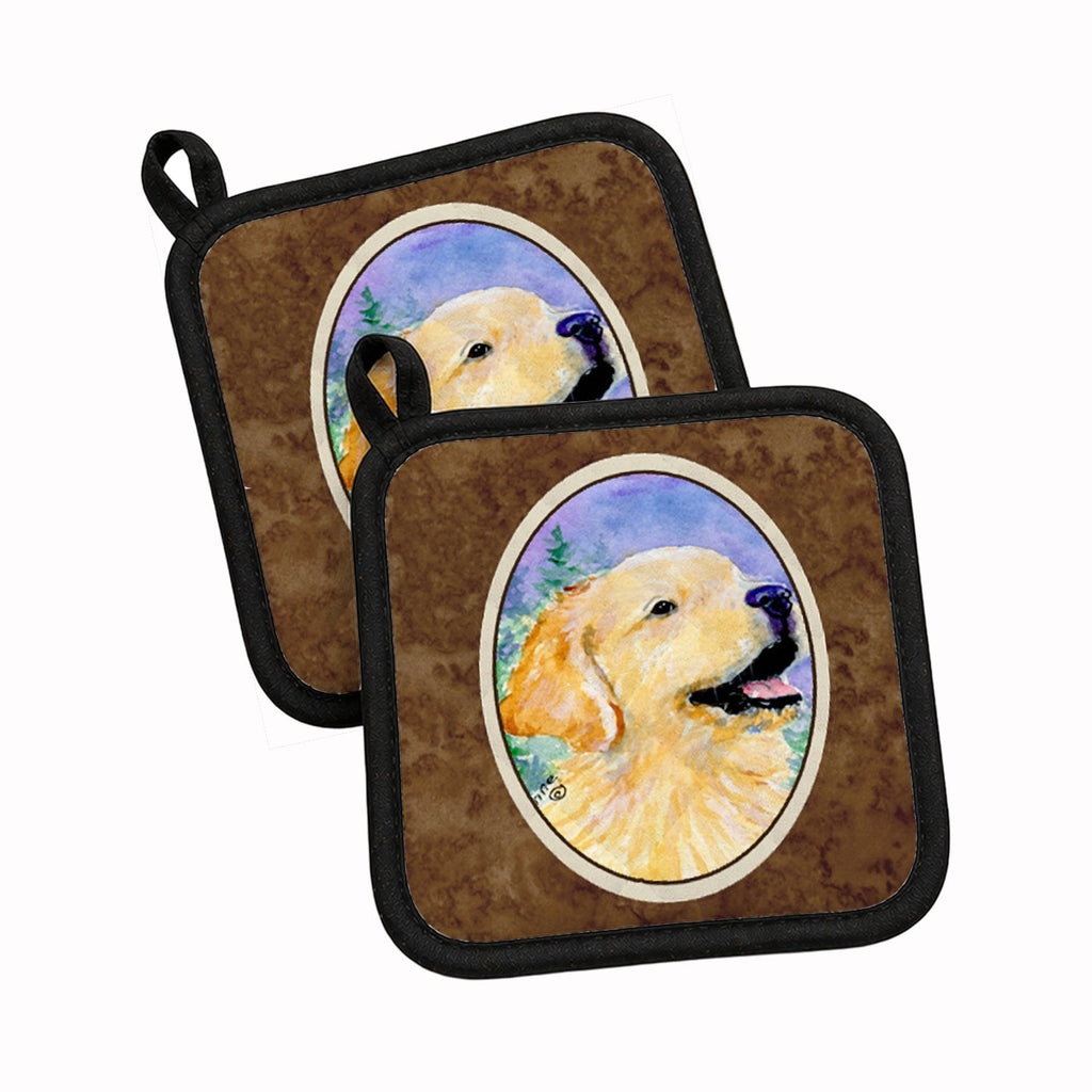 Golden Retriever Pot Holder Set of 2 Heat Resistant Quilted Hot Pads 7.5 x 7.5 Inch, Insulated Kitchen Trivets for Cooking & Baking