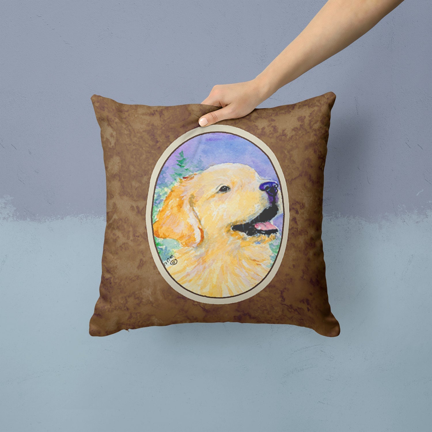 Golden Retriever Decorative Throw Pillow 14x14 Indoor Outdoor Accent Cushion, Fabric Cover with Insert for Sofa, Bed, Porch & Living Room