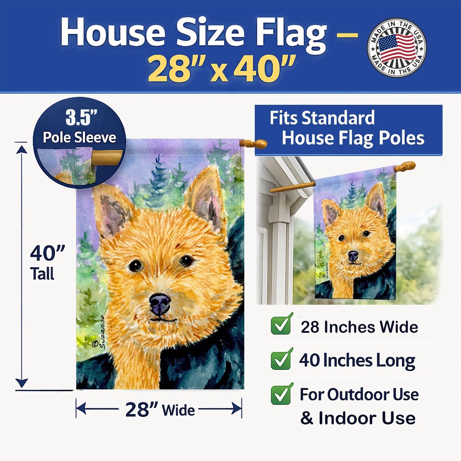 Norwich Terrier House Flag 28x40 Porch Sleeve Pole Decorative Outside Yard Banner Artwork Wall Hanging, Polyester