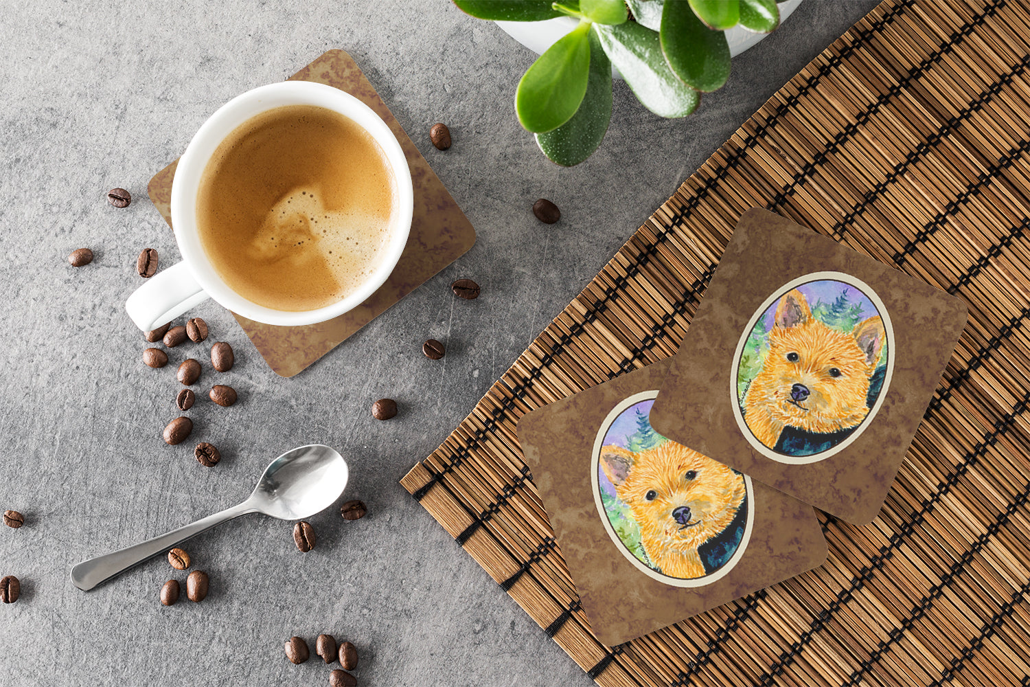 Norwich Terrier Foam Coasters Set of 4 Cup Coasters for Indoor Outdoor, Tabletop Protection, Anti Slip, Mouse pad Material