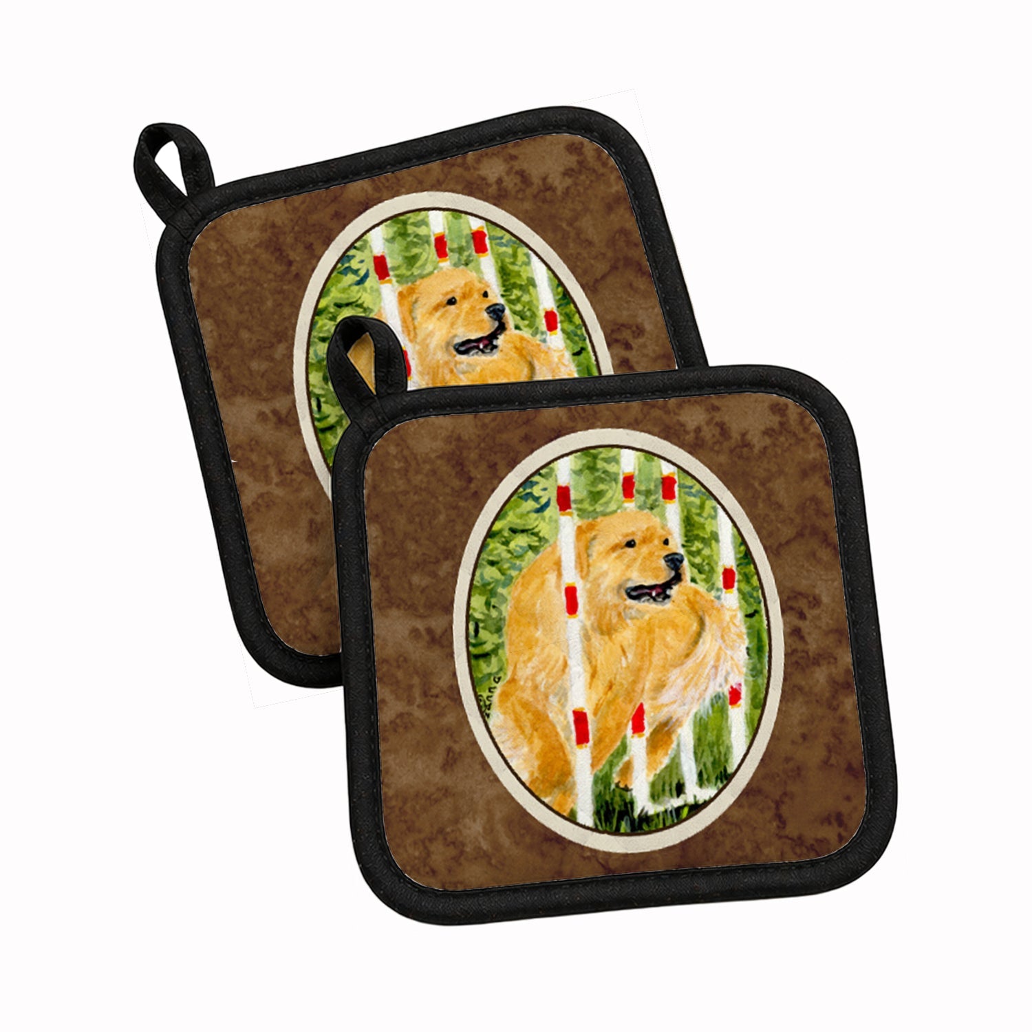 Golden Retriever Pot Holder Set of 2 Heat Resistant Quilted Hot Pads 7.5 x 7.5 Inch, Insulated Kitchen Trivets for Cooking & Baking