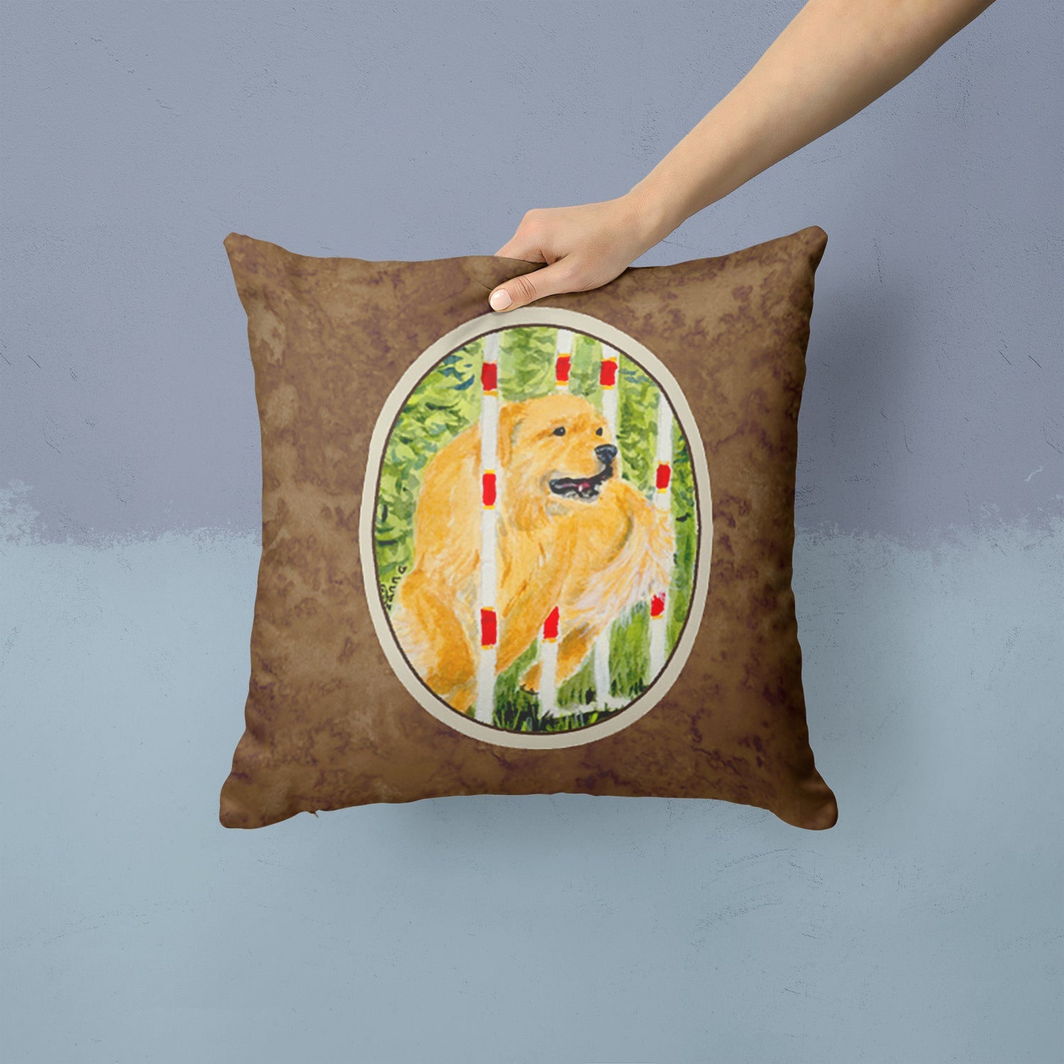 Golden Retriever Decorative Throw Pillow 14x14 Indoor Outdoor Accent Cushion, Fabric Cover with Insert for Sofa, Bed, Porch & Living Room