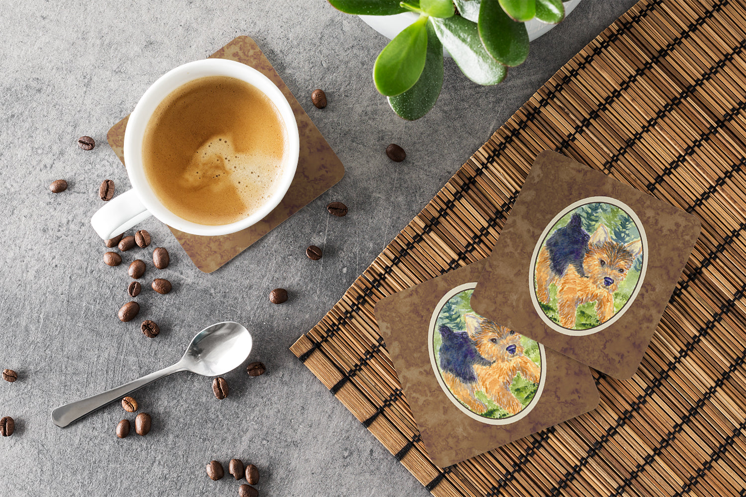 Norwich Terrier Foam Coasters Set of 4 Cup Coasters for Indoor Outdoor, Tabletop Protection, Anti Slip, Mouse pad Material