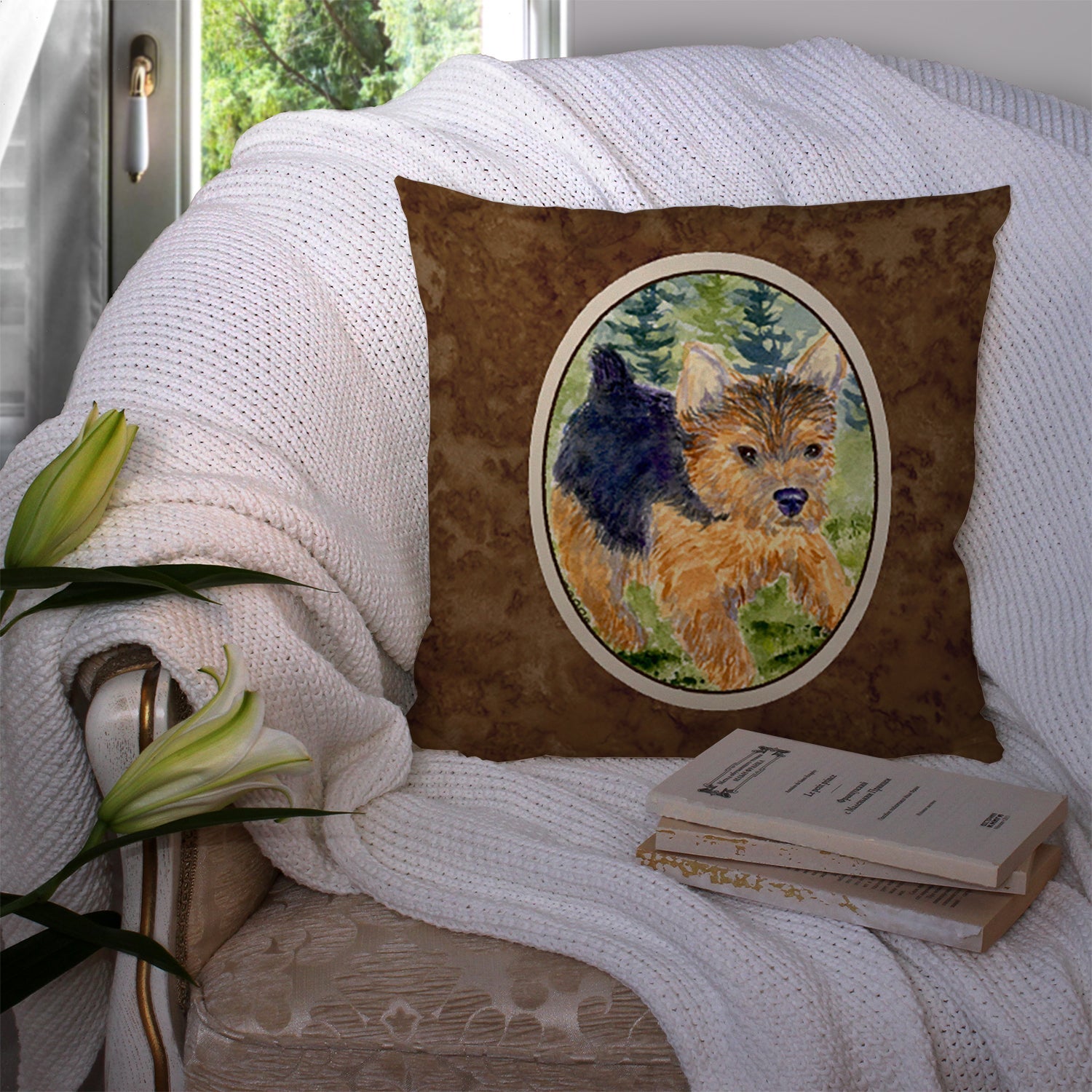 Norwich Terrier Decorative Throw Pillow 14x14 Indoor Outdoor Accent Cushion, Fabric Cover with Insert for Sofa, Bed, Porch & Living Room