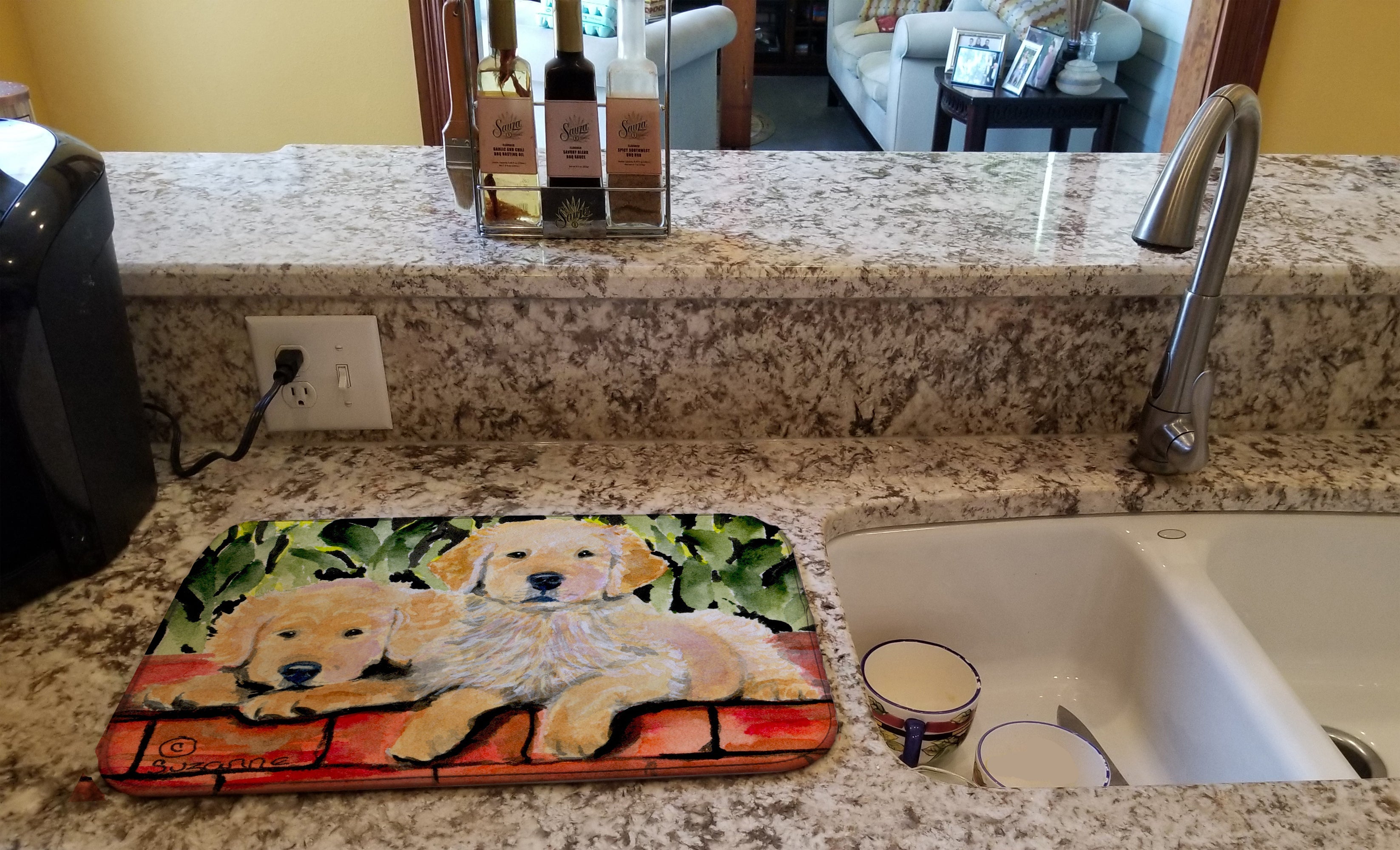 Golden Retriever Dish Drying Mat Absorbent Dish Drying Mat Pad for Kitchen Counter Dish Drainer Mat for Countertop, 14 x 21", Multicolor