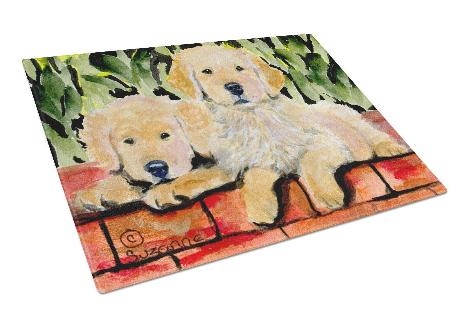 Golden Retriever Cutting Board Tempered Glass Kitchen Cutting Surface, Heat Resistant Chopping, Non-Slip Feet, Food Prep & Serving