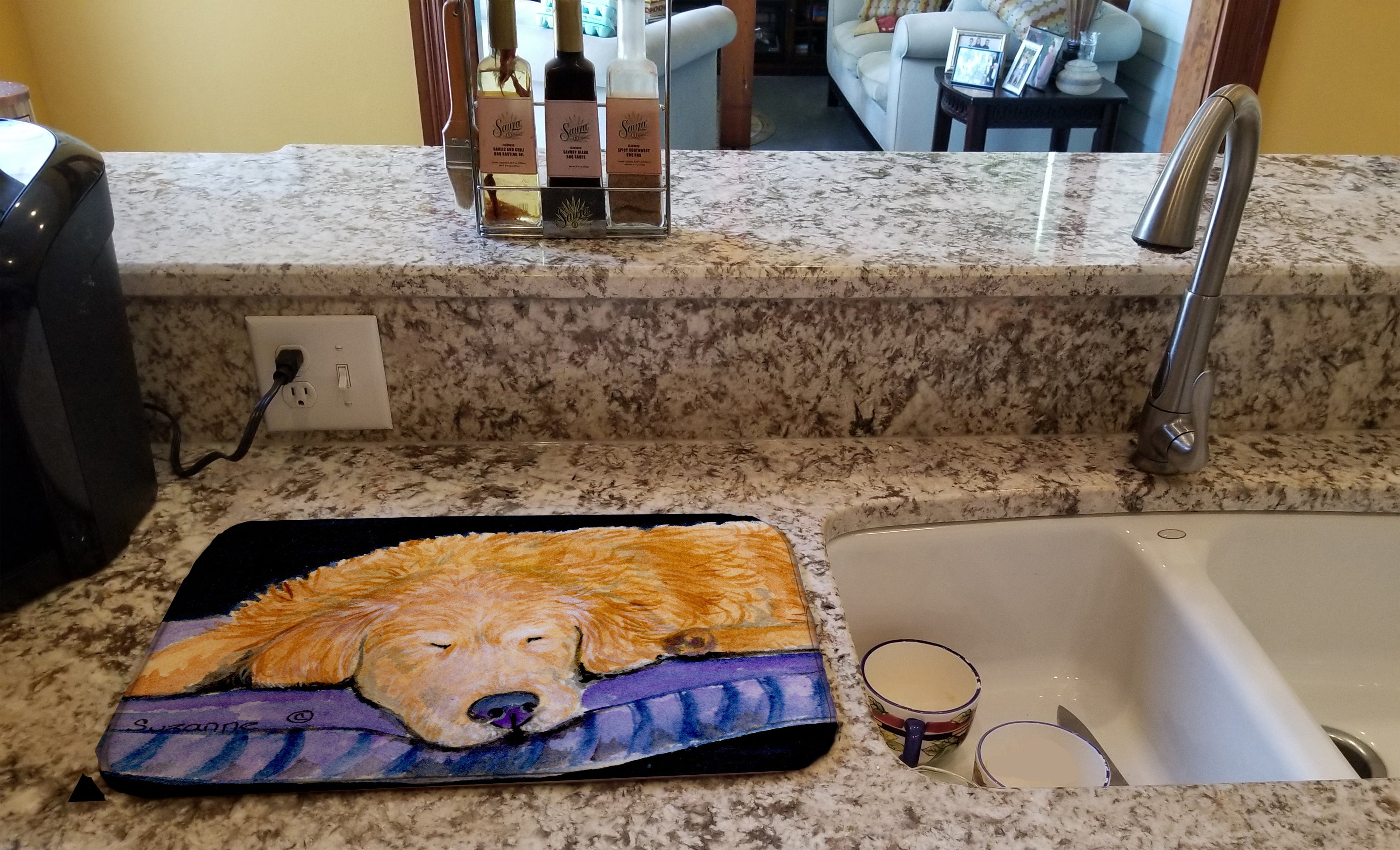 Golden Retriever Dish Drying Mat Absorbent Dish Drying Mat Pad for Kitchen Counter Dish Drainer Mat for Countertop, 14 x 21", Multicolor