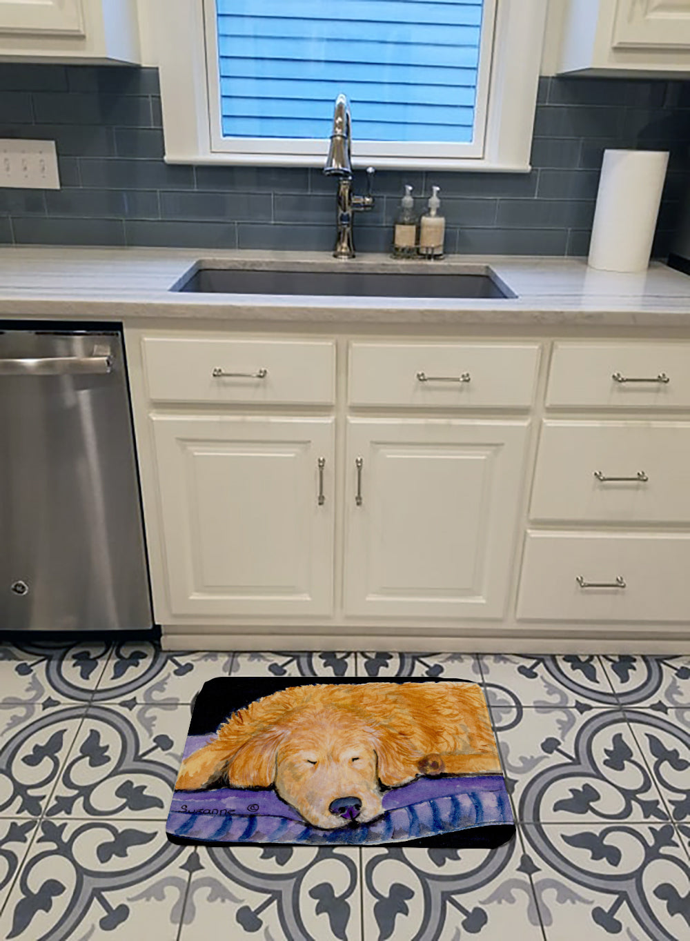 Golden Retriever Memory Foam Kitchen Mat Machine Washable Anti-Fatigue Cushion Comfort Bath or Kitchen Rug