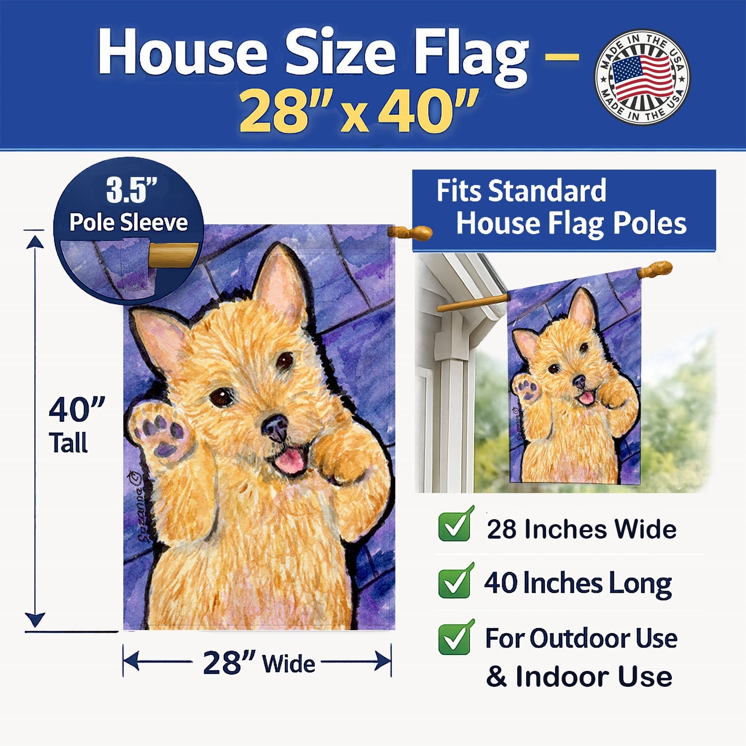 Norwich Terrier House Flag 28x40 Porch Sleeve Pole Decorative Outside Yard Banner Artwork Wall Hanging, Polyester