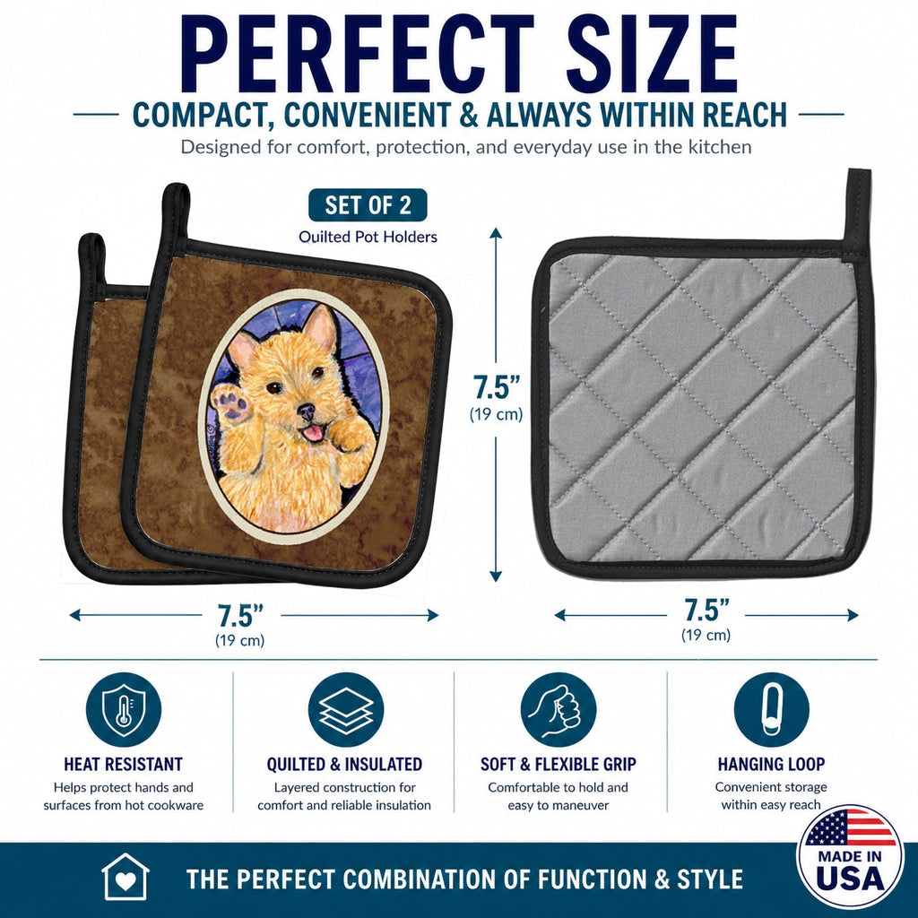 Norwich Terrier Pot Holder Set of 2 Heat Resistant Quilted Hot Pads 7.5 x 7.5 Inch, Insulated Kitchen Trivets for Cooking & Baking
