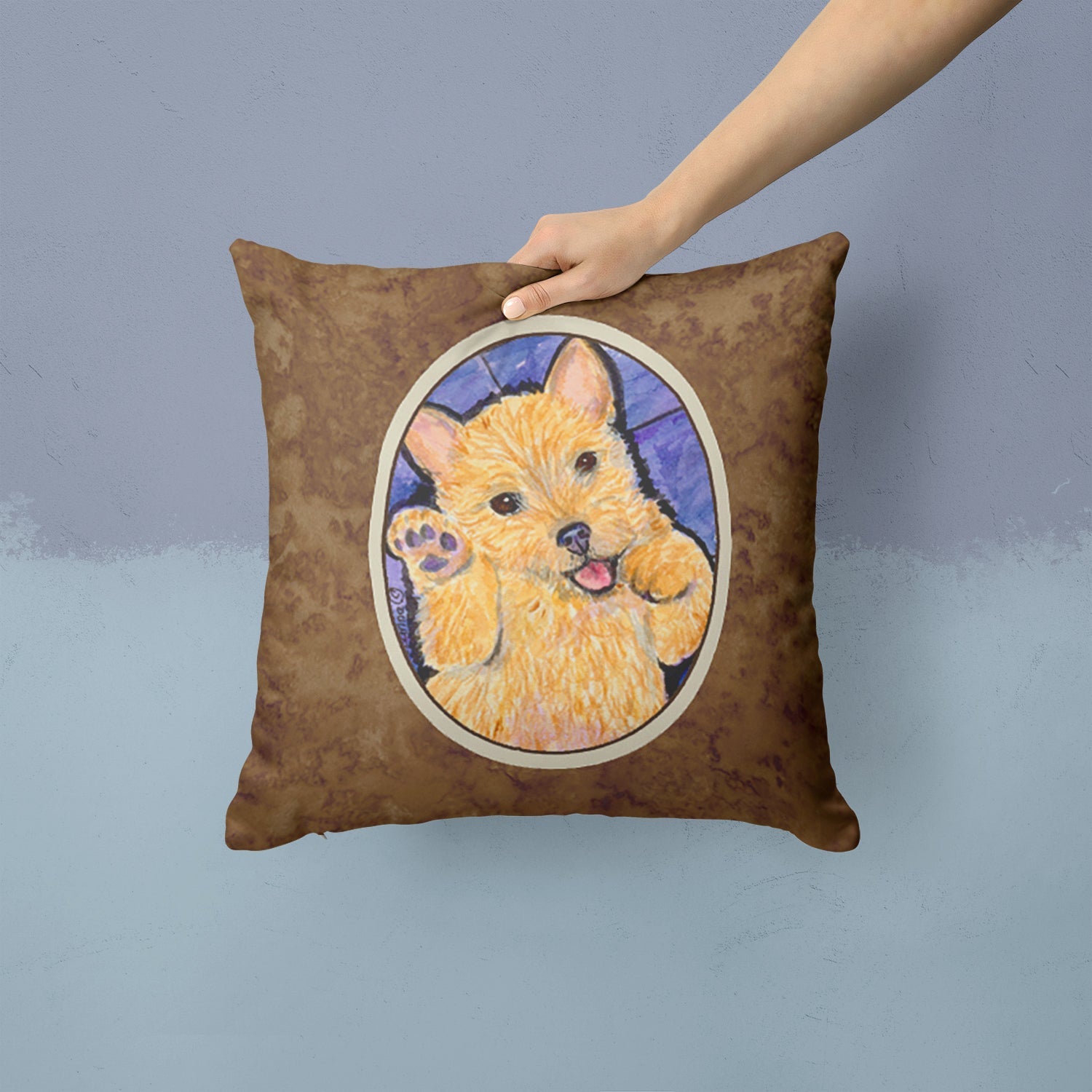 Norwich Terrier Decorative Throw Pillow 14x14 Indoor Outdoor Accent Cushion, Fabric Cover with Insert for Sofa, Bed, Porch & Living Room