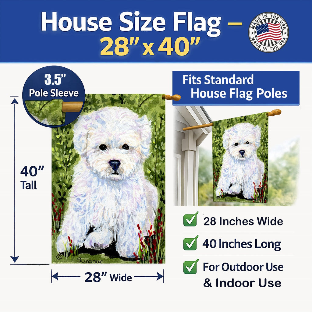 Bichon Frise House Flag 28x40 Porch Sleeve Pole Decorative Outside Yard Banner Artwork Wall Hanging, Polyester