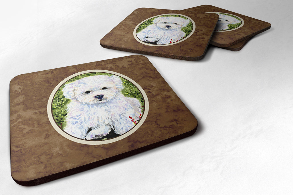 Bichon Frise Foam Coasters Set of 4 Cup Coasters for Indoor Outdoor, Tabletop Protection, Anti Slip, Mouse pad Material