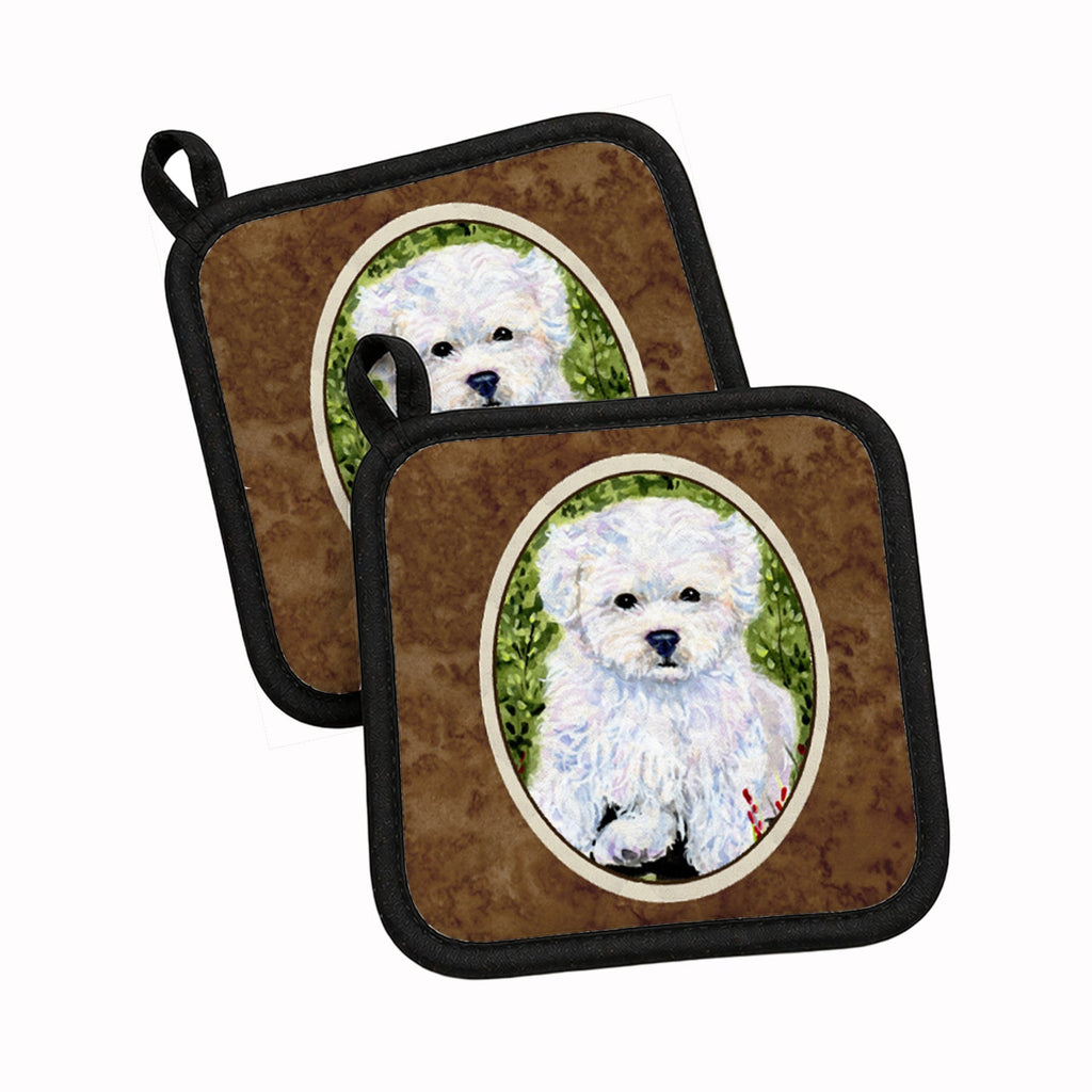 Bichon Frise Pot Holder Set of 2 Heat Resistant Quilted Hot Pads 7.5 x 7.5 Inch, Insulated Kitchen Trivets for Cooking & Baking