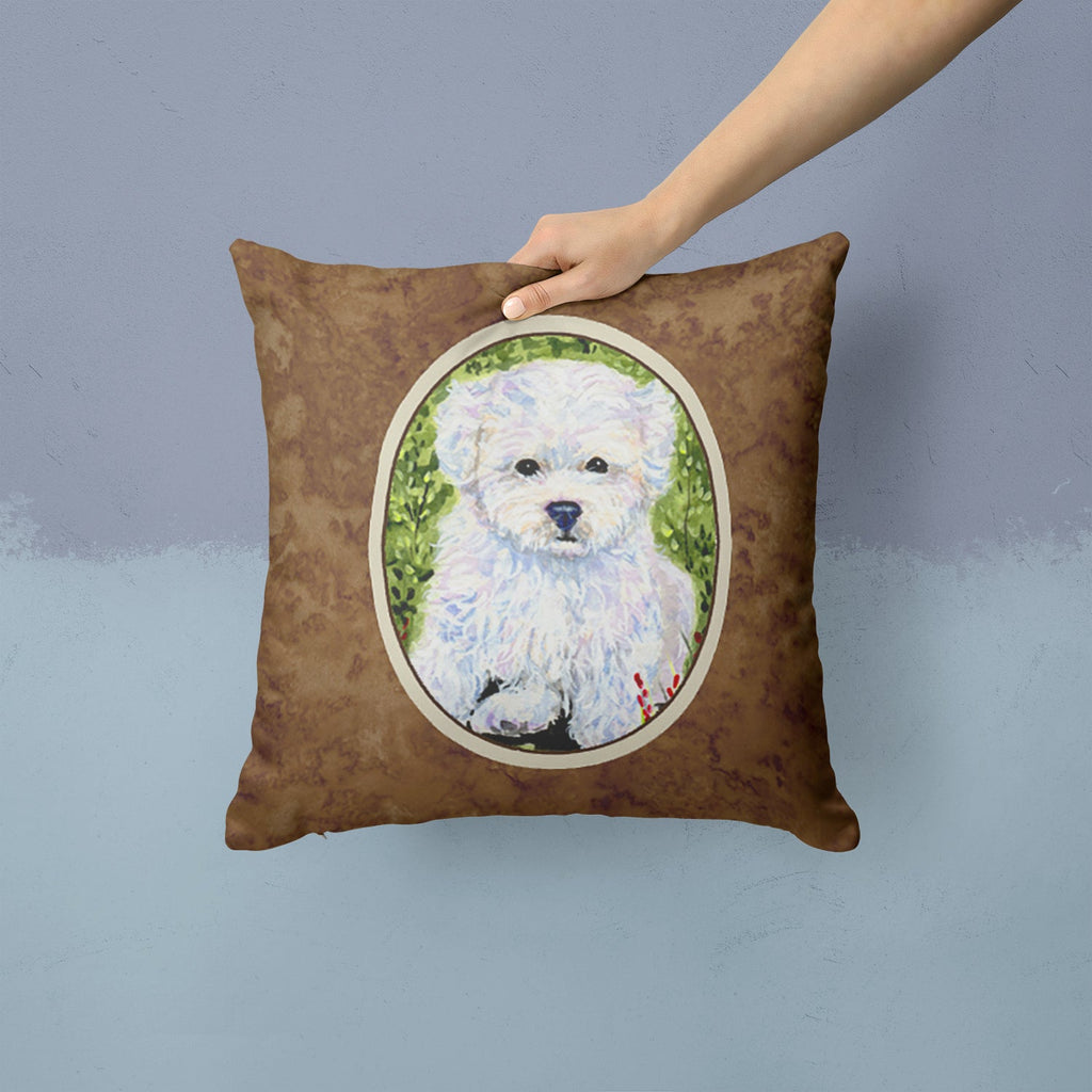 Bichon Frise Decorative Throw Pillow 14x14 Indoor Outdoor Accent Cushion, Fabric Cover with Insert for Sofa, Bed, Porch & Living Room