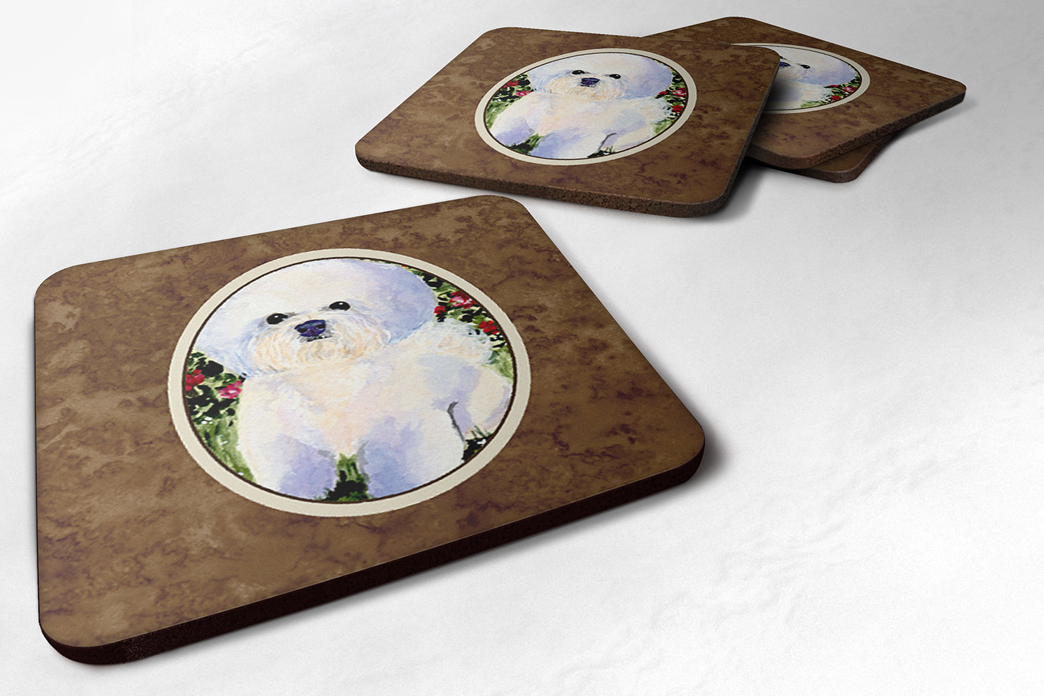 Bichon Frise Foam Coasters Set of 4 Cup Coasters for Indoor Outdoor, Tabletop Protection, Anti Slip, Mouse pad Material