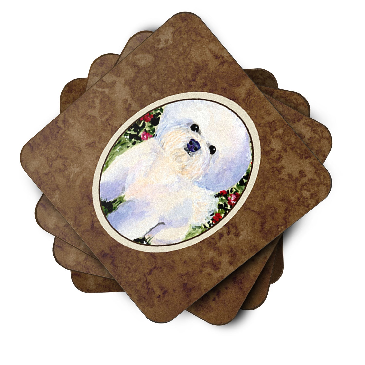 Bichon Frise Foam Coasters Set of 4 Cup Coasters for Indoor Outdoor, Tabletop Protection, Anti Slip, Mouse pad Material